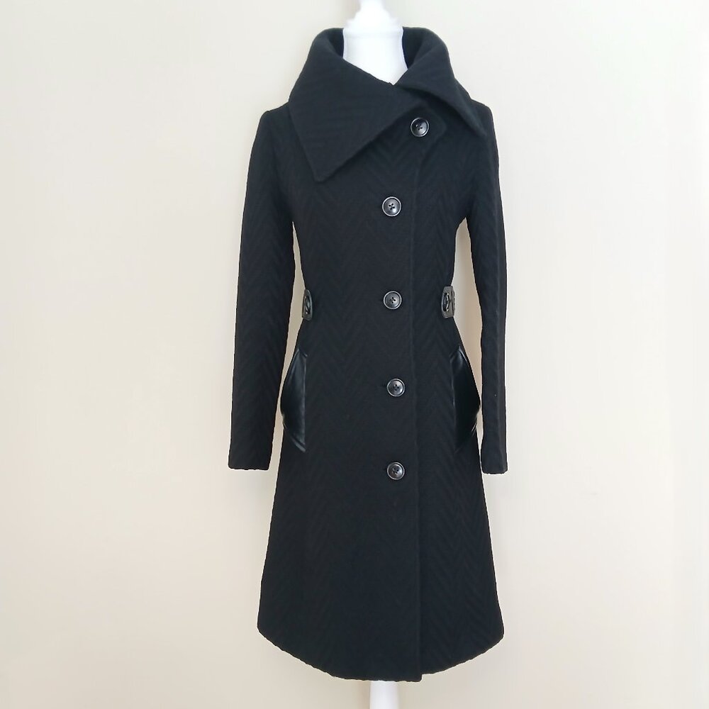 Mackage Wool Blend & Leather Coat Black Size XS